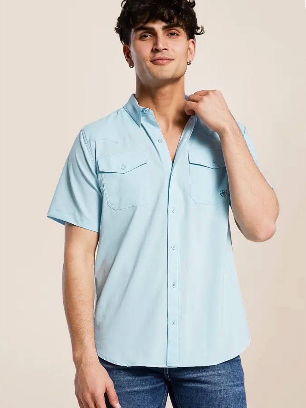 Ariat VentTek Western Fitted Shirt XL Blue Short Sleeve Button Up Casual Comfort